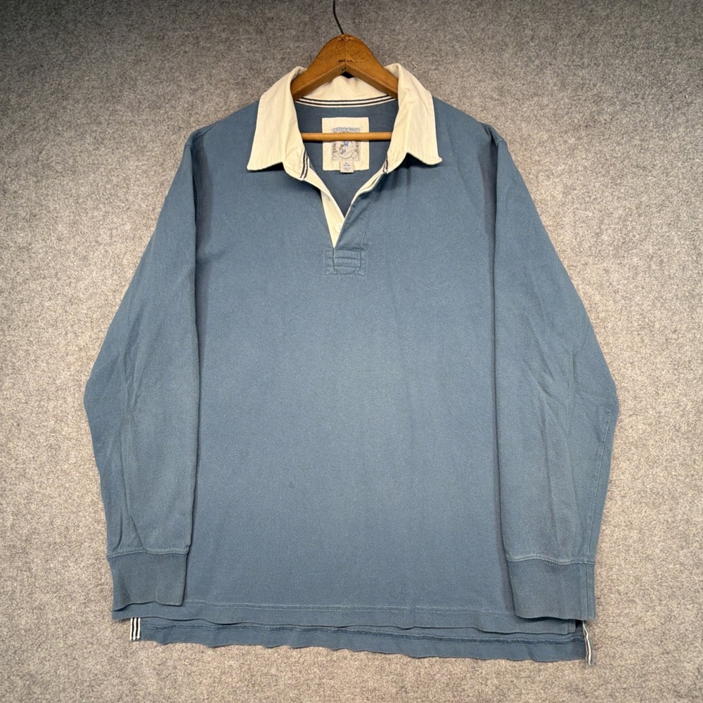 Lands End Rugby Shirt Mens XL Blue Long Sleeve Heavy Cotton Preppy